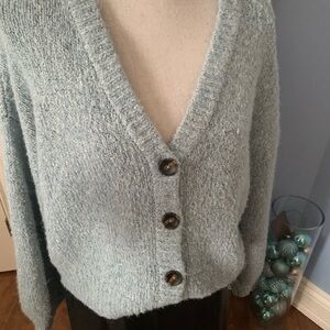 William Rast Light Green V-Neck Reversible Sweater